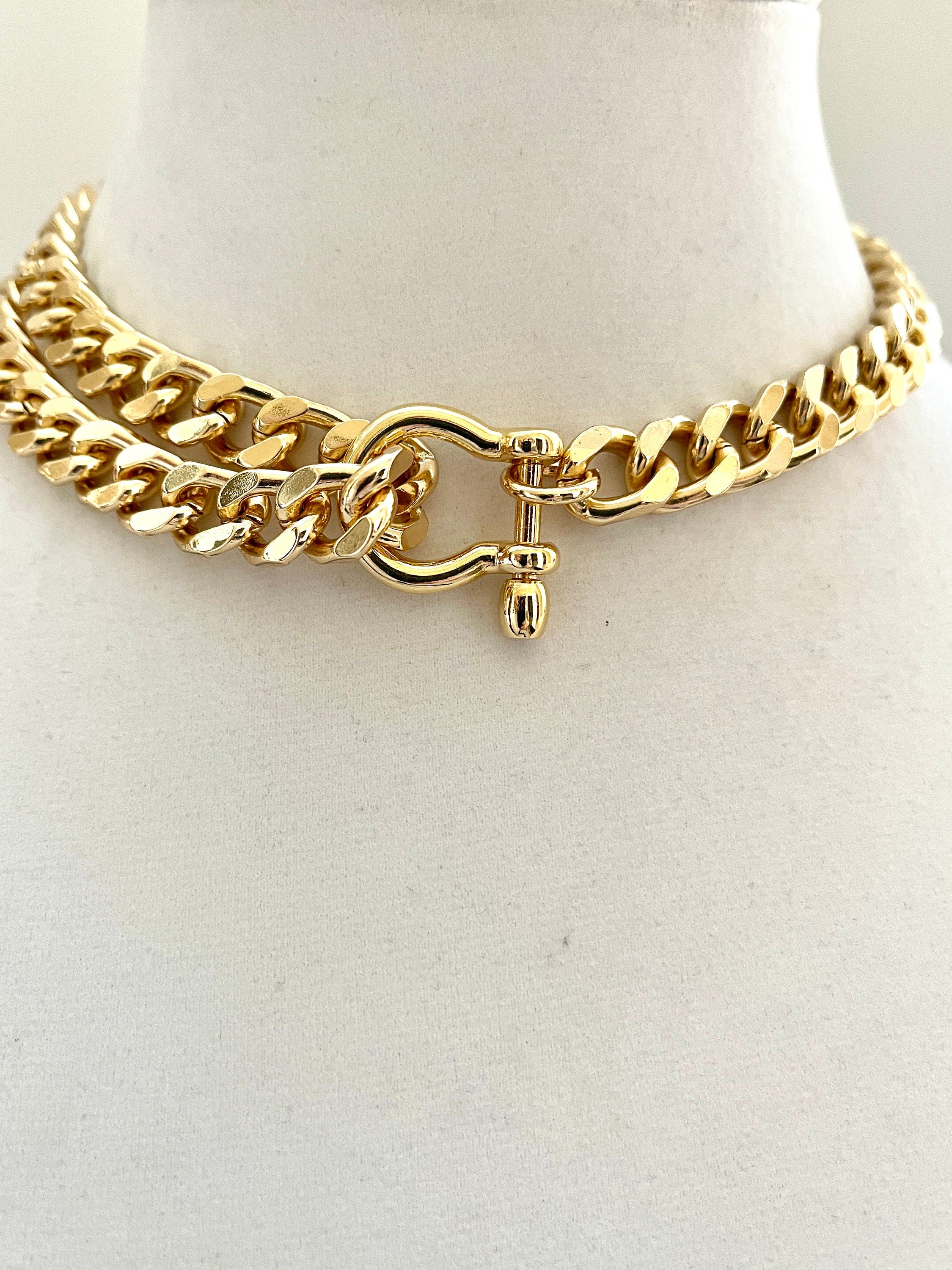 Gold Miami Cuban Chain Necklace – Chunky Double Strand, Shackle Clasp