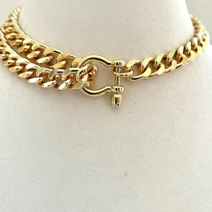 Gold Miami Cuban Chain Necklace-Thick Chunky Chain-Double Layer Cuban Chain-Shackle Clasp- 3 Color Choice Shackle-Unique Design-Gift For Her