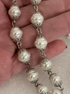 Silver Vintage Coin Necklace-Porcelain Pearl Chain-Pearl and Zirconia