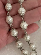 Silver Vintage Coin Necklace-Pearl Chain Necklace-Reproduction Coin