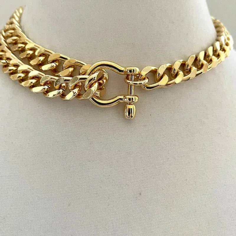 Gold Miami Cuban Chain Necklace-Thick Chunky Chain-Double Layer Cuban Chain-Shackle Clasp- 3 Color Choice Shackle-Unique Design-Gift For Her