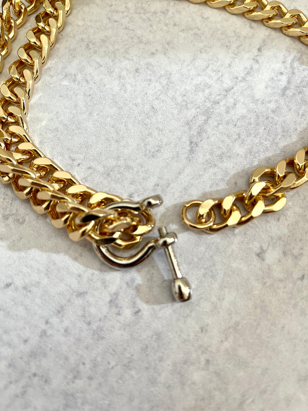 Gold Miami Cuban Chain Necklace – Chunky Double Strand, Shackle Clasp