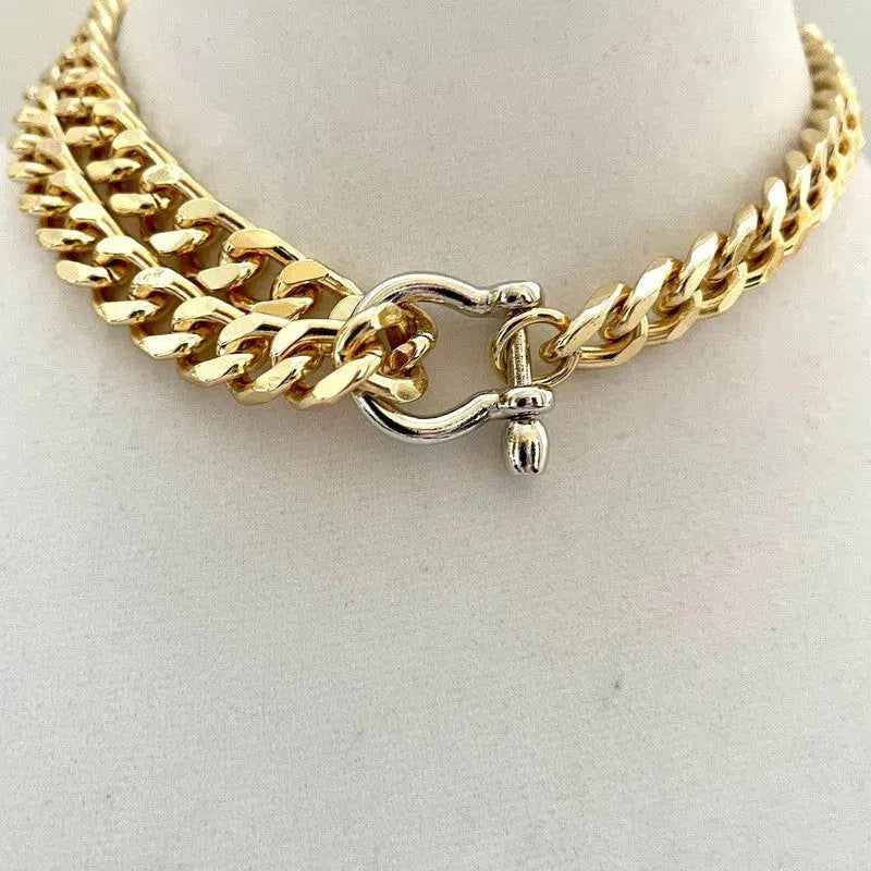 Gold Miami Cuban Chain Necklace-Thick Chunky Chain-Double Layer Cuban Chain-Shackle Clasp- 3 Color Choice Shackle-Unique Design-Gift For Her