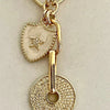 Gold Paperclip Chain Necklace-Double Pendant Necklace-Cubic Zirconia Disc Pendant-Ball CZ Heart Pendant-Layering- Adjustable Length