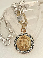 Silver Chain Necklace – French Coin Pendant, Micro Pave Carabiner Clasp