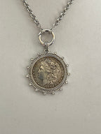Vintage Coin Pendant Necklace – Art Deco Reproduction, CZ Bezel