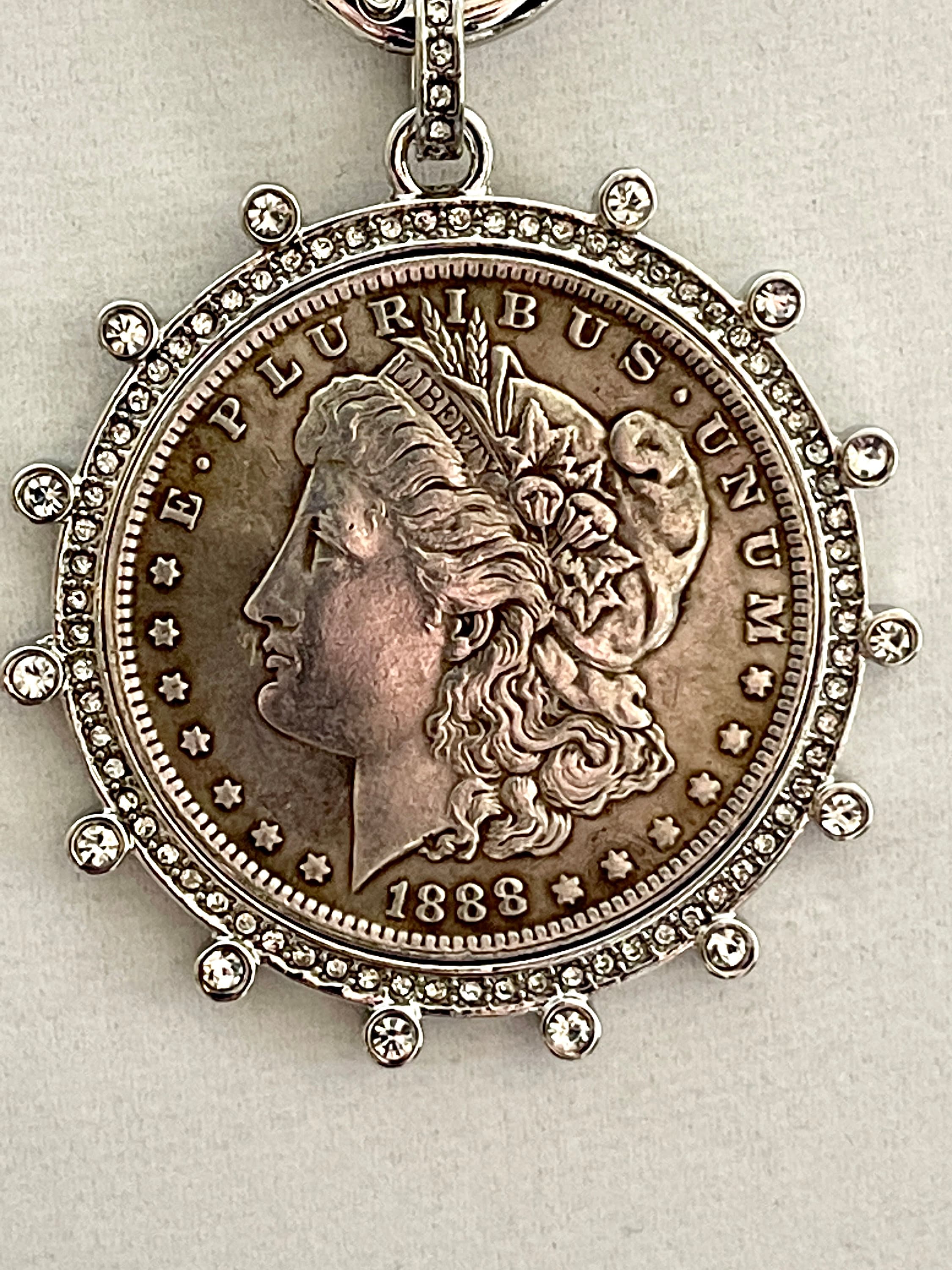 Vintage Coin Pendant Necklace – Art Deco Reproduction, CZ Bezel