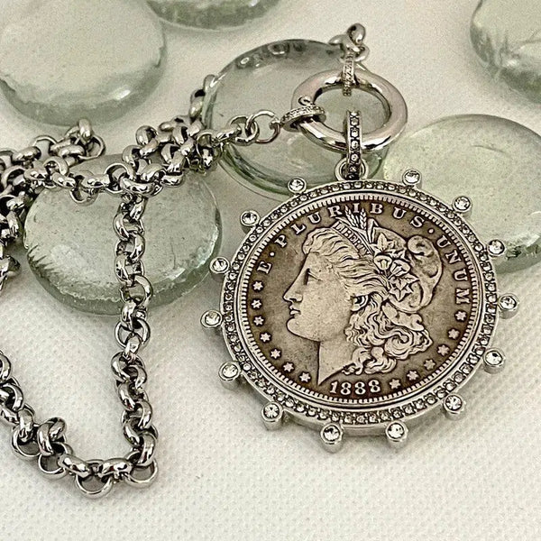 Items similar to Vintage Kennedy Necklace. 1974 Half Dollar Coin in  Decorative Bezel on On Link Chain. Signed WLP. … | Vintage kennedy, Necklace,  Half dollar coin