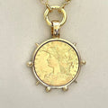 Medallion Coin Necklace-Gold Speciality Chain-Reproduction French Coin Pendant-Liberty Coin Pendant-Art Deco Jewelry-Spring Ring Clasp