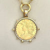 Medallion Coin Necklace-Gold Speciality Chain-Reproduction French Coin Pendant-Liberty Coin Pendant-Art Deco Jewelry-Spring Ring Clasp