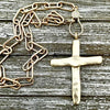 Matte Silver Cross Necklace,Micro Pave Carabiner Clasp,Matte Silver Paperclip Chain,Textured Brass Cross,Religious Pendant