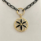 Gunmetal Paperclip Chain Necklace-Clear CZ And Gunmetal  Flower Pendant-Micro Pave Mixed Metal Pendant-CZ Spring Ring Clasp.