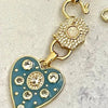 Gold Specialty Chain Necklace-Turquoise Enamel CZ Heart Pendant- Opal Pave Double Clasp Carabiner-Gift For Her