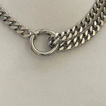 Chunky Silver Miami Cuban Chain Necklace-Thick Chunky Chain-Double Layer Cuban Chain-Round Spring Lock Clasp-Unique Design-Gift For Her