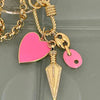 Gold Rolo Chain Necklace-Multiple Charm Necklace-Gold CZ Arrow Charm-Pink Enamel Heart Pendant-Carabiner Screw Clasp-Layering Chain Necklace