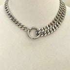 Chunky Silver Miami Cuban Chain Necklace-Thick Chunky Chain-Double Layer Cuban Chain-Round Spring Lock Clasp-Unique Design-Gift For Her