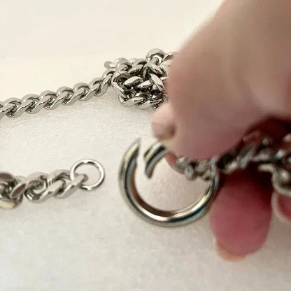 Chunky Silver Miami Cuban Chain Necklace-Thick Chunky Chain-Double Layer Cuban Chain-Round Spring Lock Clasp-Unique Design-Gift For Her