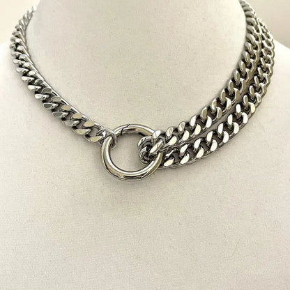 Chunky Silver Miami Cuban Chain Necklace-Thick Chunky Chain-Double Layer Cuban Chain-Round Spring Lock Clasp-Unique Design-Gift For Her