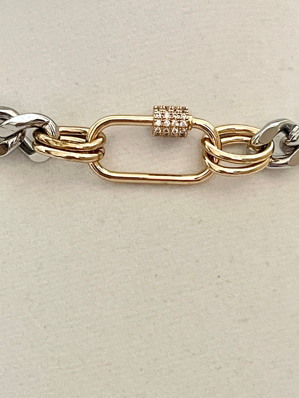 Silver Miami Cuban Chain Necklace – Gold Carabiner Clasp, Mixed Metal