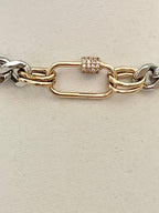 Silver Miami Cuban Chain Necklace – Gold Carabiner Clasp, Mixed Metal