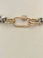 Silver Miami Cuban Chain Necklace – Gold Carabiner Clasp, Mixed Metal