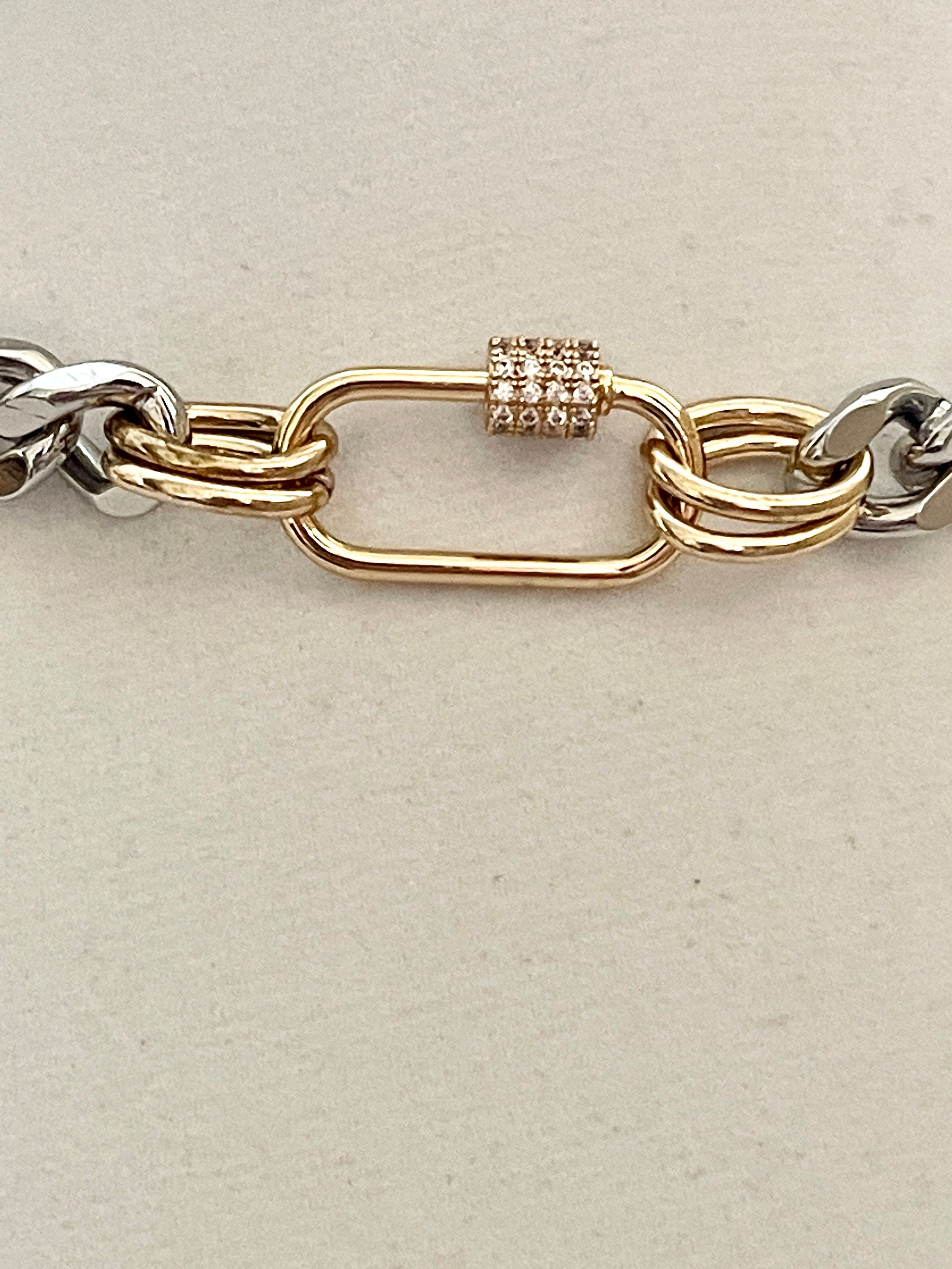 Silver Miami Cuban Chain Necklace – Gold Carabiner Clasp, Mixed Metal