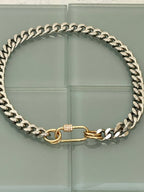 Silver Miami Cuban Chain Necklace – Gold Carabiner Clasp, Mixed Metal