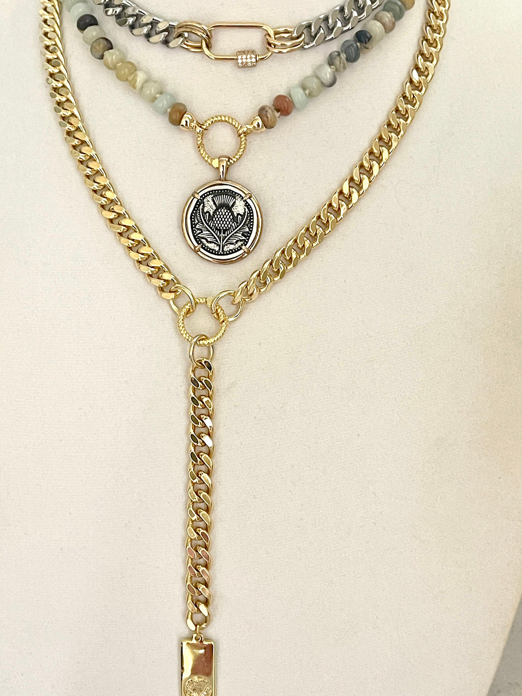 Silver Miami Cuban Chain Necklace – Gold Carabiner Clasp, Mixed Metal