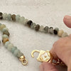 Hand Knotted Rondelle Amazonite Bead Necklace-Gold Mother of Pearl Clover- Double Slide Clasp-Unique Jewelry-Semi Pecious Beads-17.5in Long