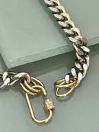 Silver Miami Cuban Chain Necklace – Gold Carabiner Clasp, Mixed Metal