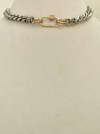 Silver Miami Cuban Chain Necklace – Gold Carabiner Clasp, Mixed Metal