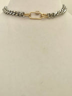 Silver Miami Cuban Chain Necklace – Gold Carabiner Clasp, Mixed Metal