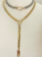 Silver Miami Cuban Chain Necklace – Gold Carabiner Clasp, Mixed Metal