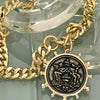 Gold Chunky Miami Cuban Chain Necklace-French Le Monde Replica Coin-Spiked Gold Bezel -Burnished Silver Coin Pendant-CZ Spring Lock Clasp