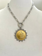 Gold Morgan Dollar Reproduction Necklace – Silver CZ Bezel, Multi-Link Chain