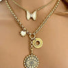 Gold Chain Charm Necklace-CZ Evil Eye Pendant -CZ Gold Disc Charm-Mother of Pearl Heart Charm-2in Extender Chain-Lobster Clasp