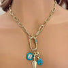 Gold Chain Choker-Paperclip Chain Necklace-Turquoise Gold Pave Carabiner Clasp-Charm Necklace -Layering Necklace-Cleavage Chain Jewelry