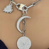 Silver CZ Charm Necklace-Full Moon CZ Pendant-Crescent Moon Charm-Heart Charm-Cable Chain-Cubic Zirconia-Gift For Her