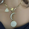 Gold CZ Charm Necklace-Full Moon CZ Pendant-Crescent Moon Charm-Heart Charm-Cable Chain-Cubic Zirconia-Gift For Her