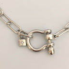 Silver Paperclip Chain Necklace with Shackle Clasp & Padlock