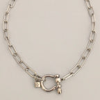 Silver Paperclip Chain Necklace with Shackle Clasp & Padlock