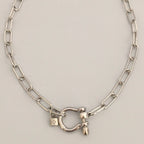 Silver Paperclip Chain Necklace with Shackle Clasp & Padlock