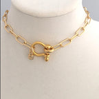 Silver Paperclip Chain Necklace with Shackle Clasp & Padlock