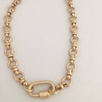 Pave Carabiner Necklace, Satin Silver, Worn Gold, Brass Cable Chain, Screw Lock Clasp