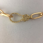 Matte Gold Paperclip Chain Choker Necklace, Pavé Lobster Clasp