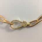 Matte Gold Paperclip Chain Choker Necklace, Pavé Lobster Clasp