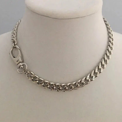 Chunky Cuban Chain Necklace-Silver Chunky Necklace-Curb Chain Necklace-Swivel Lock Clasp-Lock Necklace-Silver Spring Gate Clasp Necklace