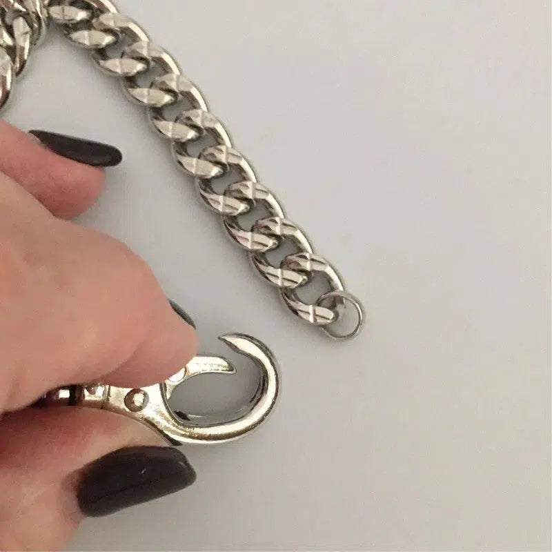 Chunky Cuban Chain Necklace-Silver Chunky Necklace-Curb Chain Necklace-Swivel Lock Clasp-Lock Necklace-Silver Spring Gate Clasp Necklace