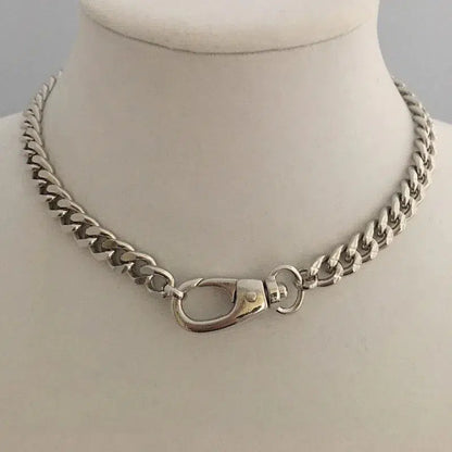 Chunky Cuban Chain Necklace-Silver Chunky Necklace-Curb Chain Necklace-Swivel Lock Clasp-Lock Necklace-Silver Spring Gate Clasp Necklace