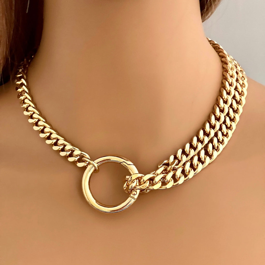 Chunky Gold Miami Cuban Chain Necklace-Thick Chunky Chain-Double Layer
